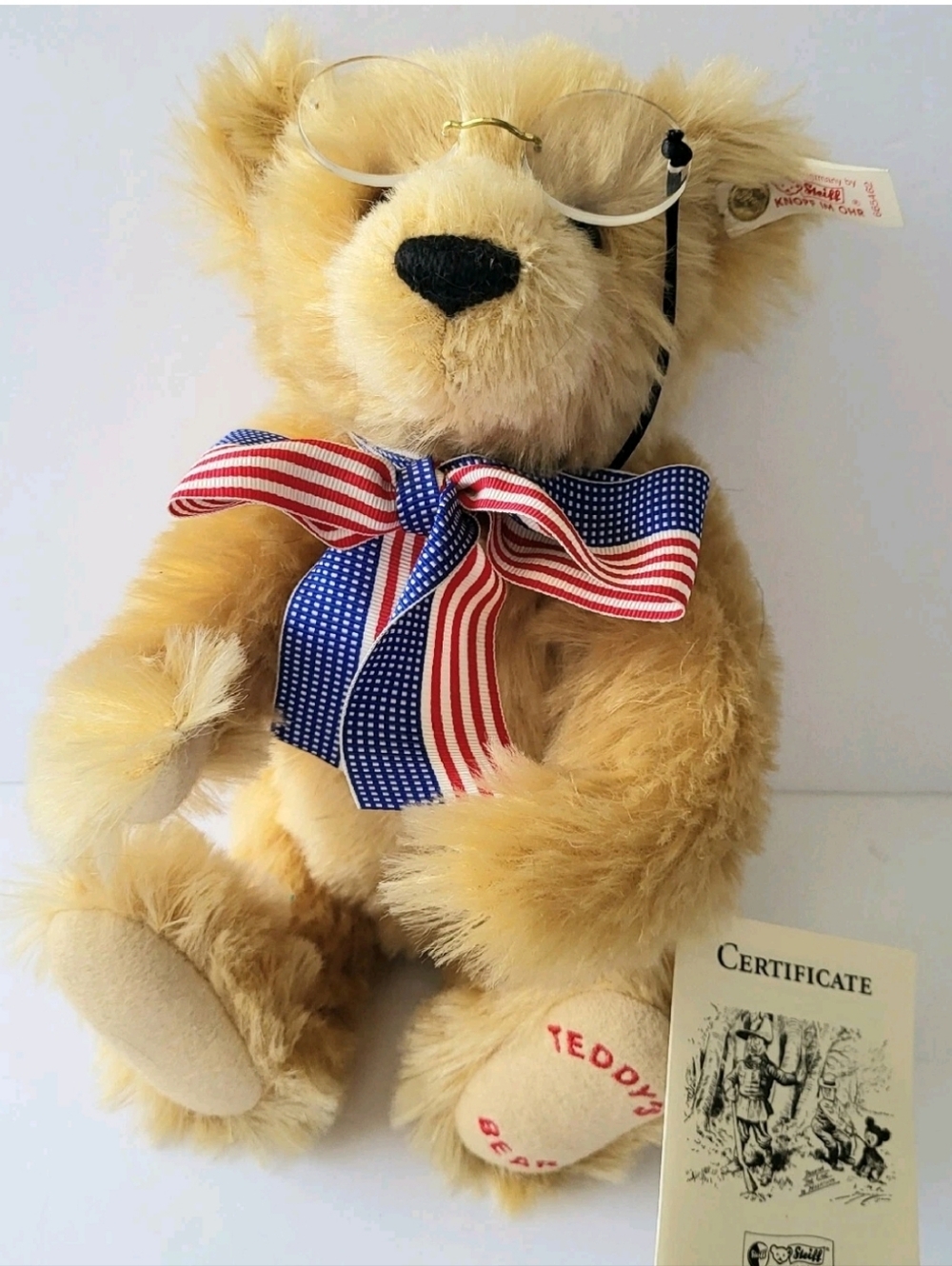 STEIFF L. E. 1998 TEDDY'S BEAR JOINTED MOHAIR, TAG,BUTTON, CERTIFICATE, GERMANY